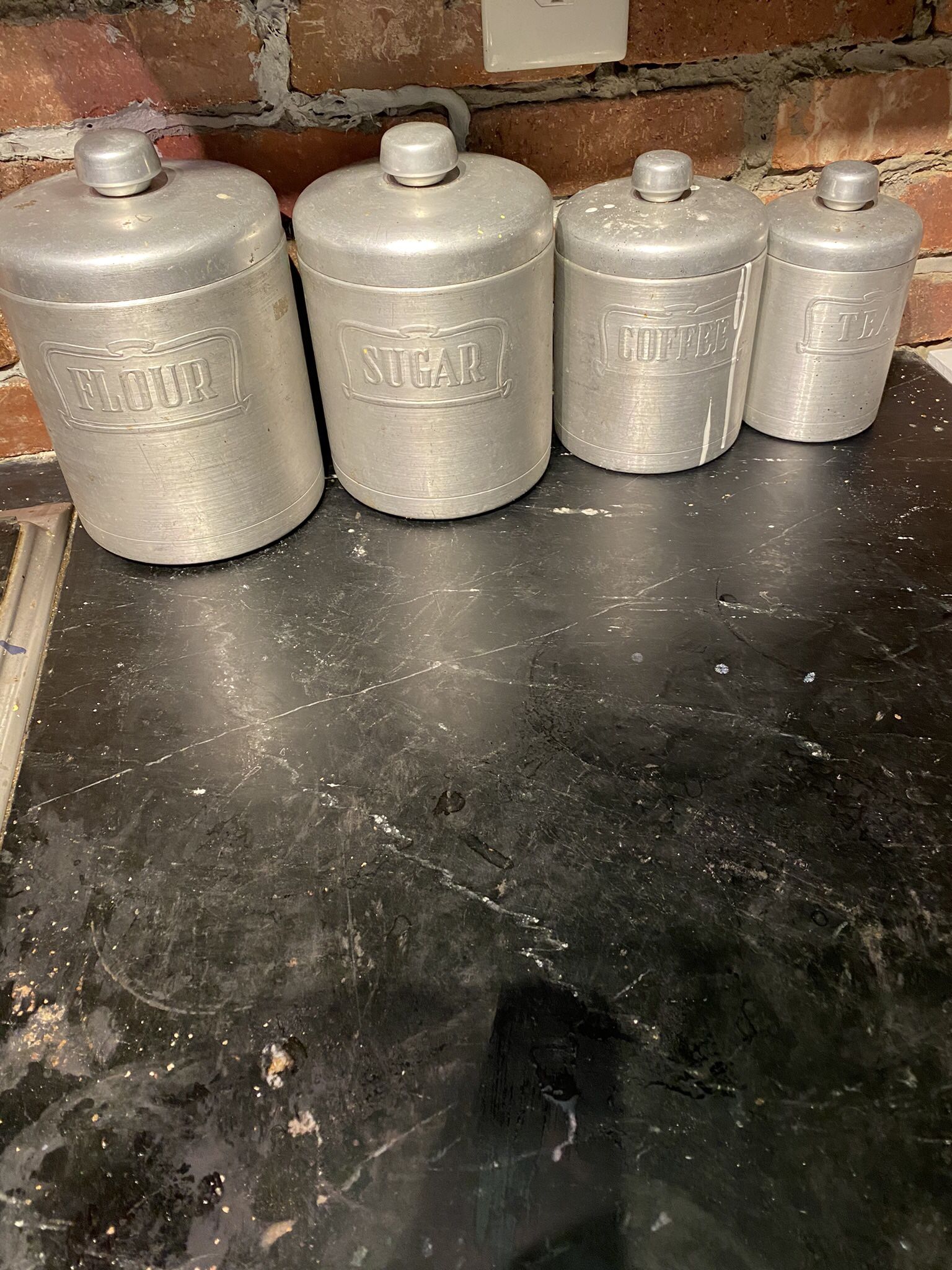 Vintage Kitchen Aluminum Four Piece Canister Set