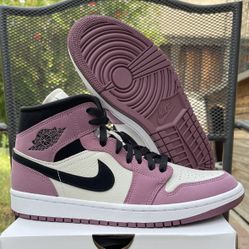 jordan 1 mid light mulberry w size 8.5/gs size 7