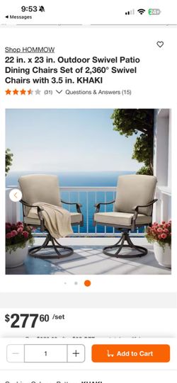 22 in. x 23 in. Outdoor Swivel Patio Dining Chairs Set of 2,360° Swivel Chairs with 3.5 in. KHAKI