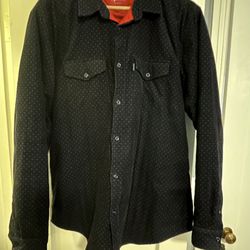 Supreme Red Polka Micro Dot Flannel Corduroy Quilted Button Shirt Navy/red Lining XL