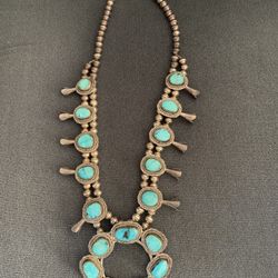 Squash Blossom necklace, sterling silver & turquoise, Navajo made in the 70’s