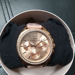 Coach Boyfriend Leather Band Crystal Encrusted Dial.