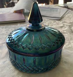 Vintage Blue Glass Trinket Box