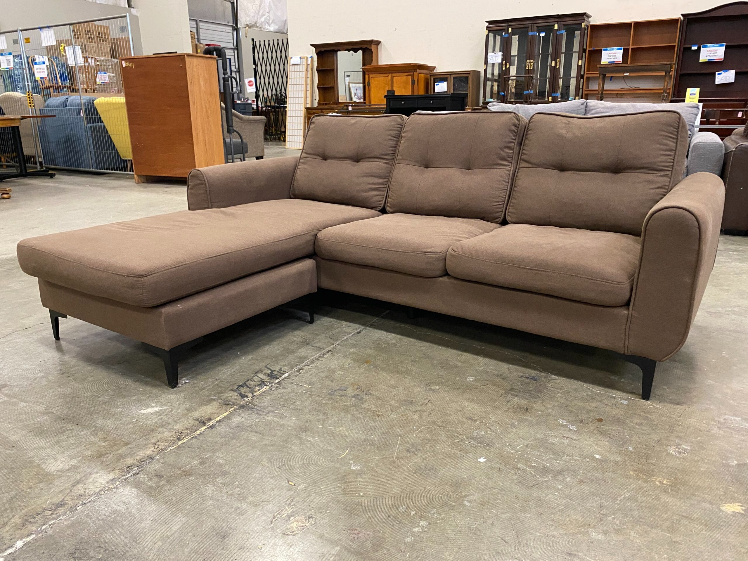 Petite Dark Brown L-Shaped Sectional Sofa