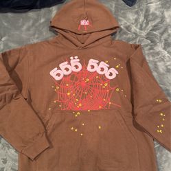 brown 555 sp5der hoodie size medium 