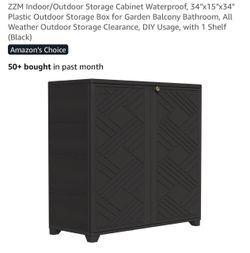 ZZM Indoor/Outdoor Plastic Storage Cabinet Black