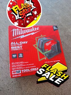 FLASH SALE- Milwaukee M12 green laser, cross line & plumb points...NEW_NUEVO $325 PRECIO FIJO_FIRM PRICE