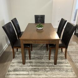 Modern Wood Dining Table with 5 Brown Chairs – Good Condition