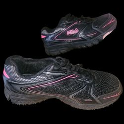Worn 2 Times FILA Women's Memory Reckoning 8 Steel Toe Work Sneakers Black/Pink Size 9.5