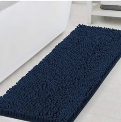 H.VERSAILTEX Bath Mat Non Slip Luxury Chenille Bathroom Runner Rug 47x17 Extra Soft Absorbent Shaggy Rug Washable Dry Fast Area Carpet Mat - Navy