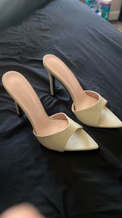 Cream Pointed-Toe Stiletto Mule Heels