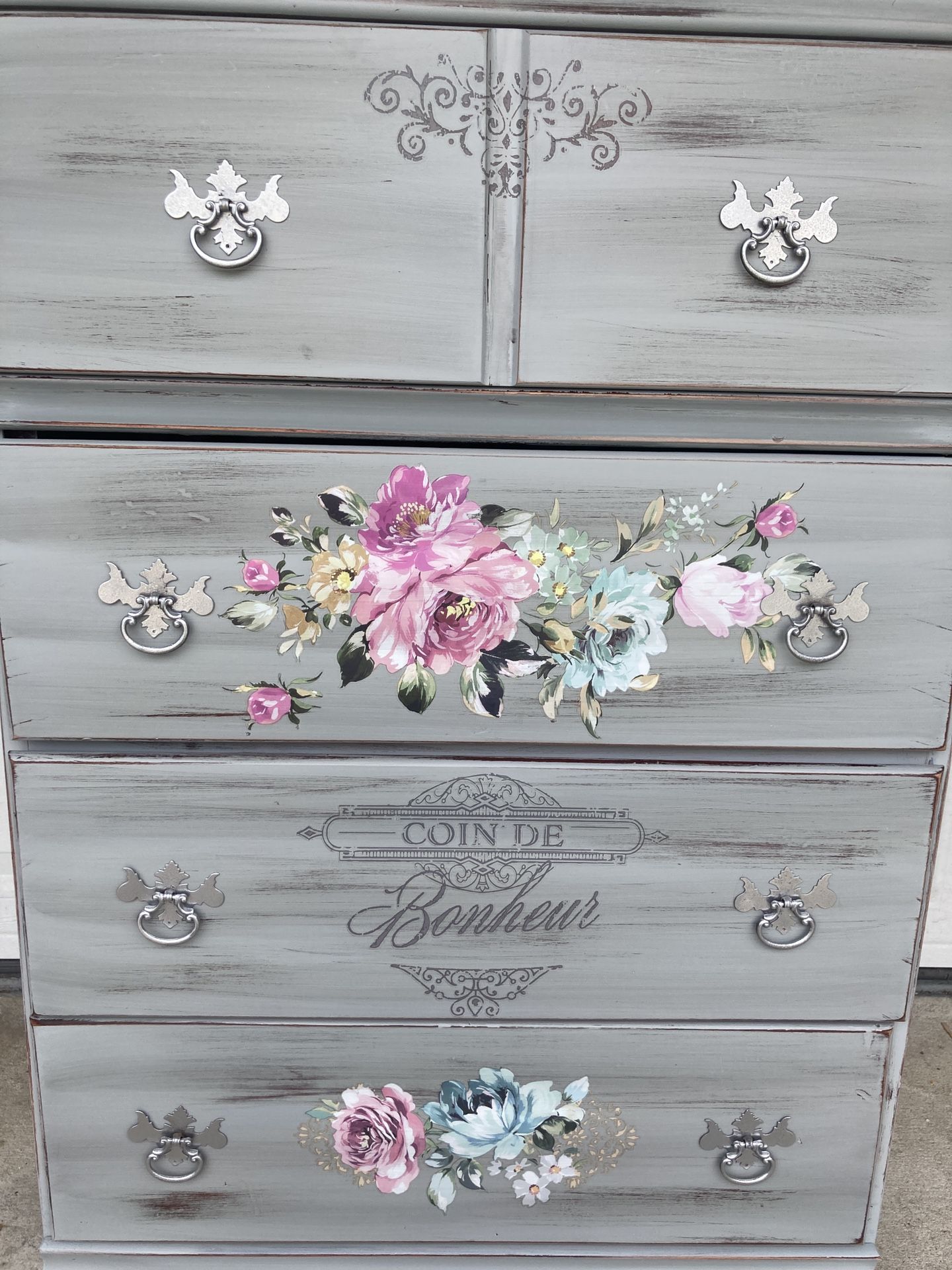 Grey Floral Dresser 