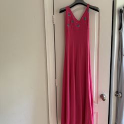 Fuchsia Sleeveless Dress with Floral Beading (Size M)
