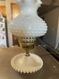 Vintage Fenton, hobnail, milk, glass, hurricane lamp