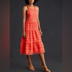 NWT Anthropologie Maeve Eyelet Halter Midi Dress Size 4