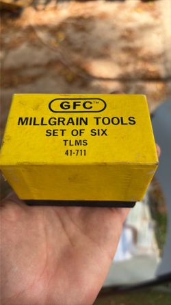 Vintage GFC Millgrain Jewelry Tool 6-Pc Set & Wooden Handle (Complete)