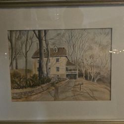 Sally Kistler framed water color painting of the Thomas Leiper House