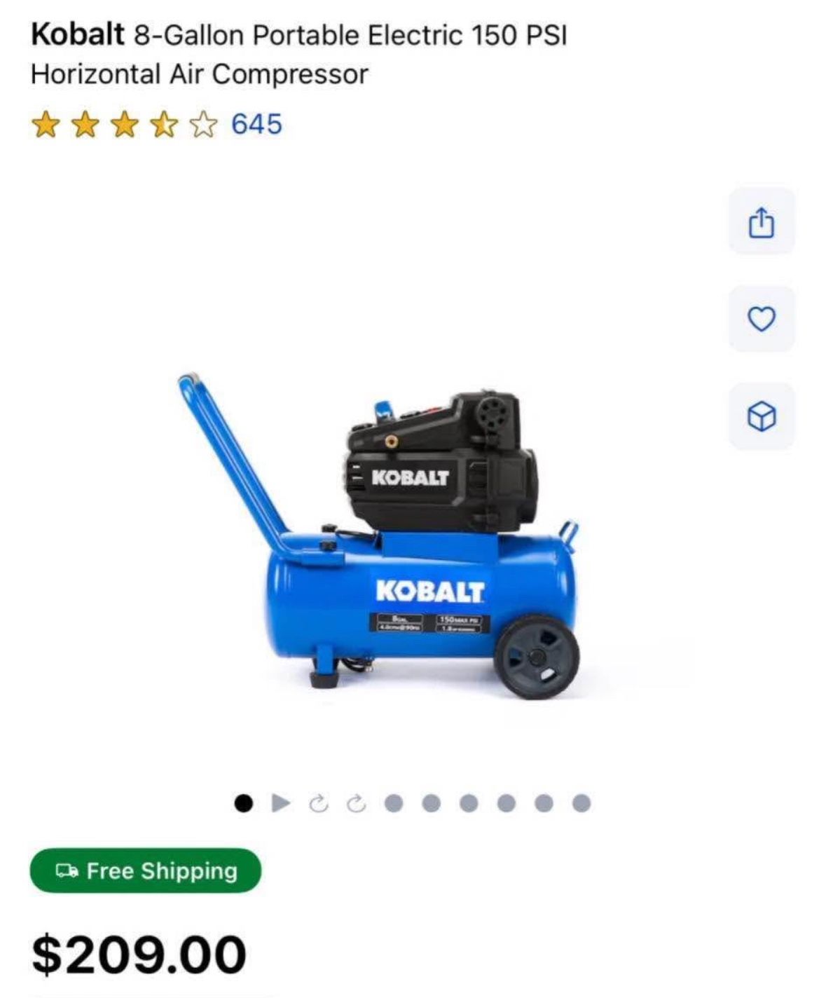 Kobalt 8-Gallon Portable Electric 150 PSI Horizontal Air Compressor