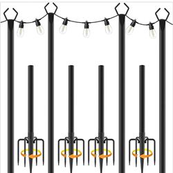 10Ft String Light Poles 4 Pack,Light Poles for Outside Lights,Outdoor with Fence Brackets Hanging Lights,Metal Stand Deck Patio Backyard