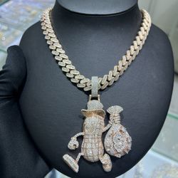 VVS Rose Set | 12mm Cuban Chain Peanut Money Man Charm | Lab Moissanite, Passes Diamond Tester💰🥜