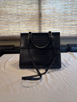 Modern Picnic Black Croc-Embossed Tote Bag