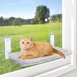 Cat Window Perch, Cat Hammock with 4 Suction Cups, Solid Metal Frame and Reversible Cover, Foldable Cat Beds for Indoor Cats