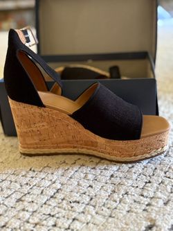 Black Cork Platform Wedge Sandals