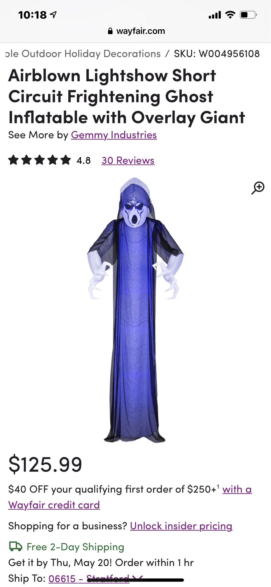 Airblown Lightshow Short Circuit Frightening Ghost Inflatable with Overlay Giant