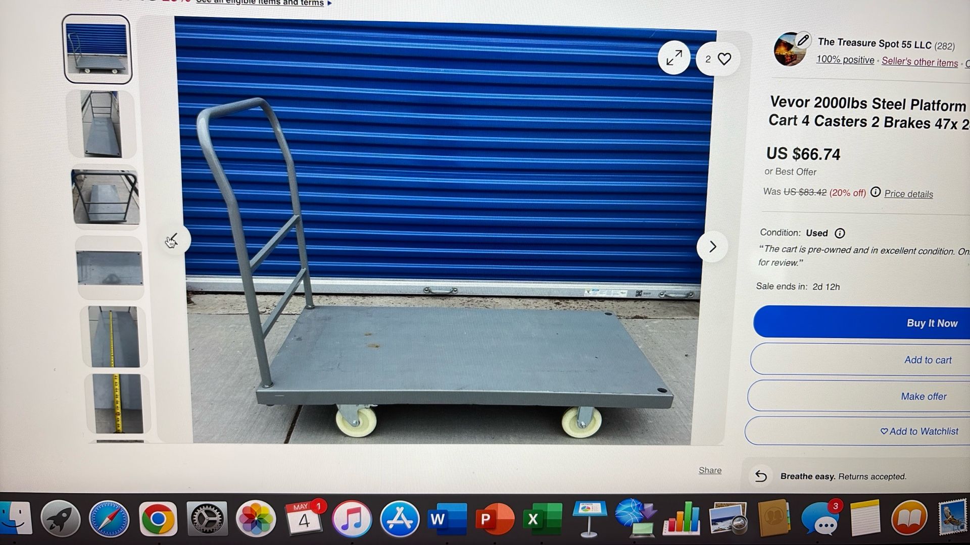 Steel Platform Push Flat Cart 2000 Pound Capacity