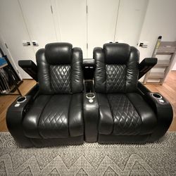  Luxury Leather Home Theater Recliner Chairs (Set of 2) – Excellent Condition