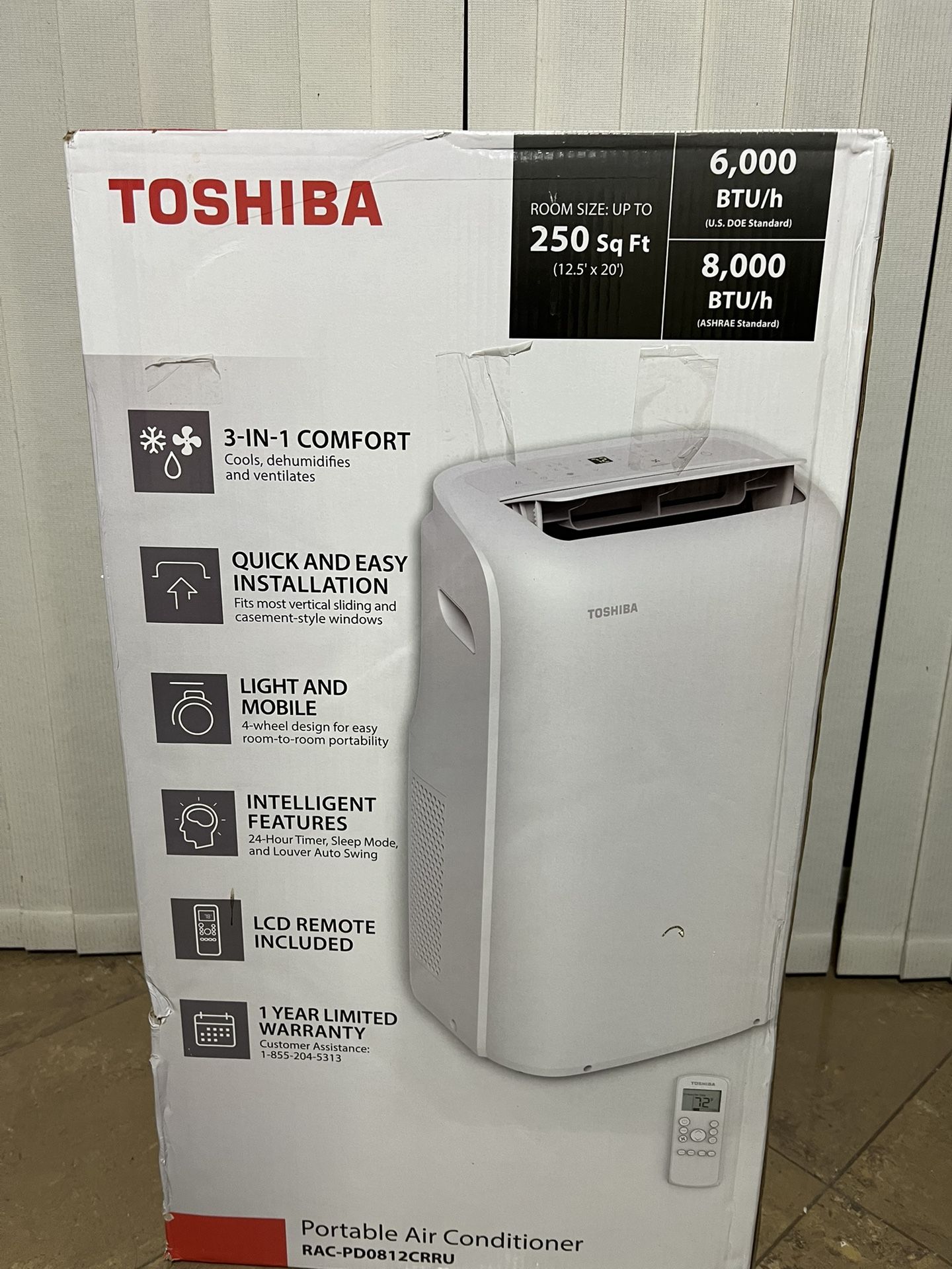 Toshiba 6000 BTU (8,000 BTU DOE) 115-Volt Portable Air Conditioner Up To 250 SF.