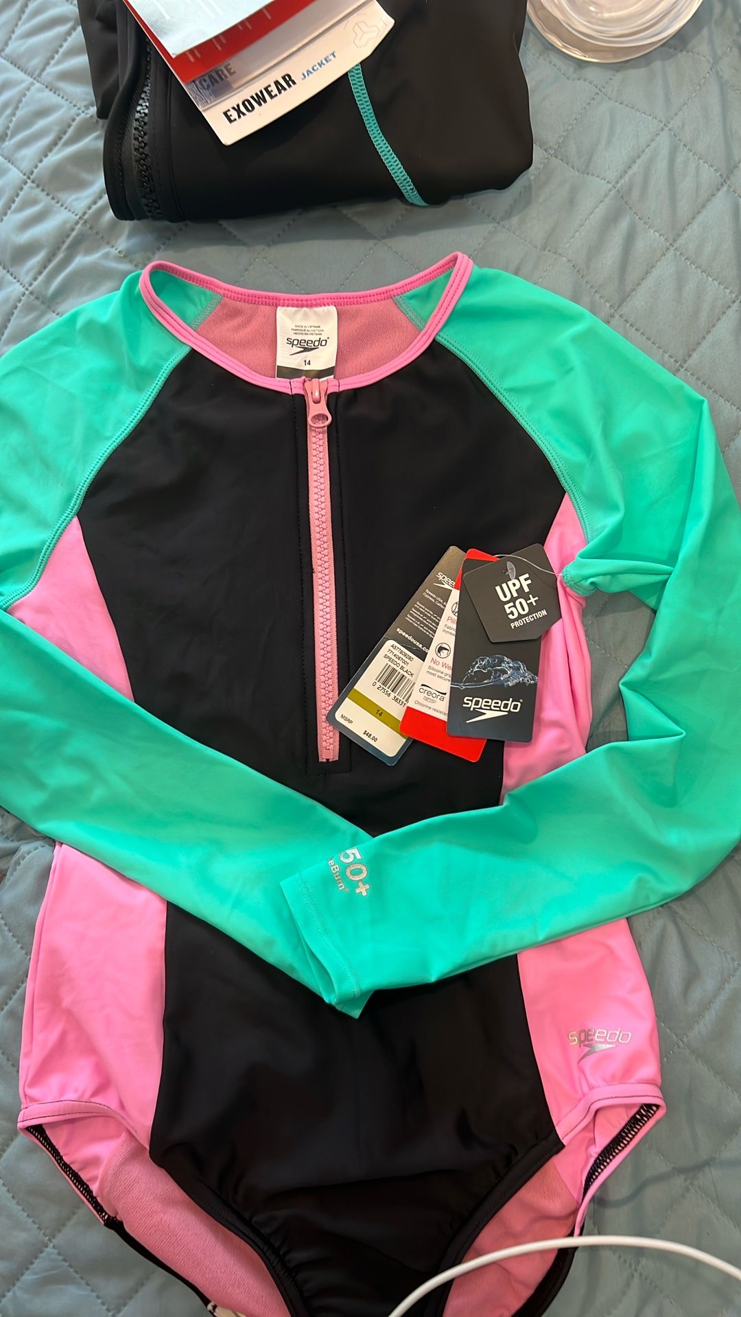 Girls- Size 14 SPEEDO long Sleeve Bodysuit UPF 50