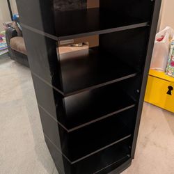Black Media cabinet or entertainment stand with adjustable shelves and a glass door.