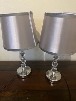 Crystal Table Lamps with Silver Shades – Set of 2