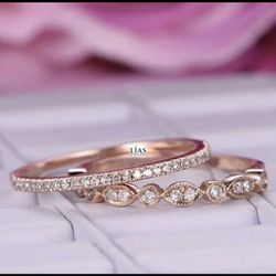 New 18k Rose Gold Wedding Ring Set 