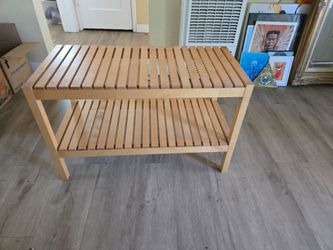Wooden Slatted Bench with Bottom Shelf