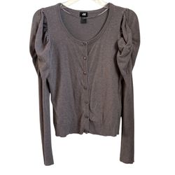 H&M Women's long Ruched Sleeve Cardigan size S Taupe