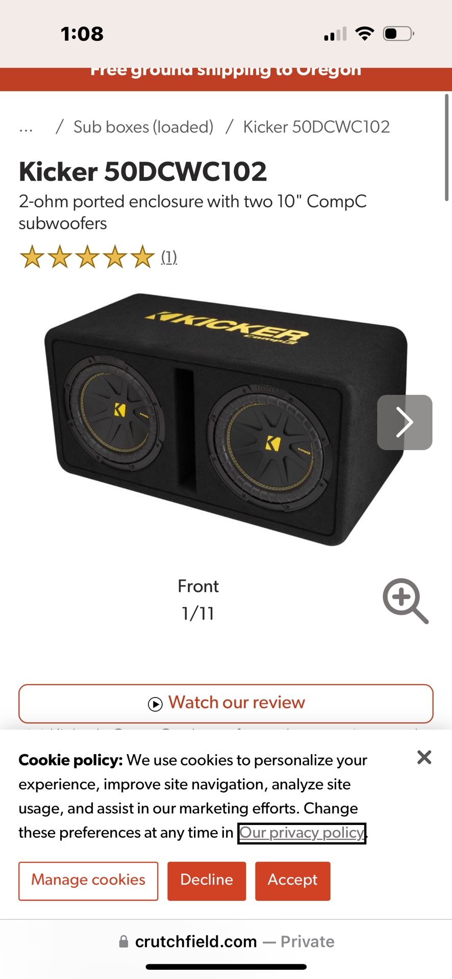 2 10” Kicker Subs, Box And Amp.