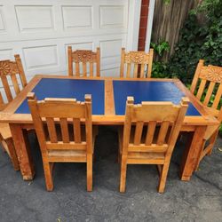 Hand Carved Solid Wood Dining Table Set w/6 Chairs Made In Mexico 6' x 3.5' Mesa Comedor
