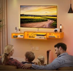 100% Brand New in box Wood Floating TV Stand with LED Lights, Storage Shelving, Book Shelf, starting from $30