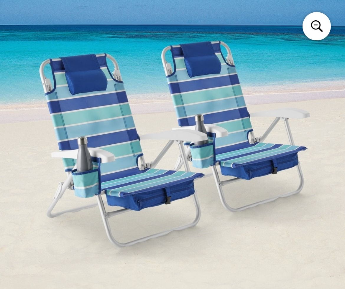 New Reclining and Lay Flat Backpack 2-Pack Beach Chairs