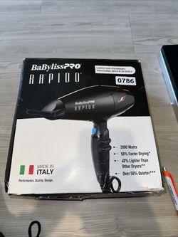 BaBylissPRO Hair Dryer, Nano Titanium Rapido 2000-Watt Blow Dryer, Hair Styling & Appliances, Black, BRAP1 NIB