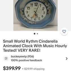 Walt Disney Small World Cinderella Clock Rare Item