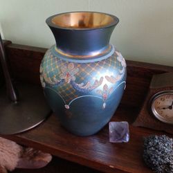 Fenton Irridescent Art Glass Blown Hand Painted Cut Edge Victorian Style Vase Art Glass Collectible  7 Inch Tall No Cracks Or Chips