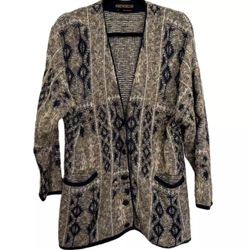 Vintage Geiger Austria Blue Cream Wool Cardigan Size 38 / 8