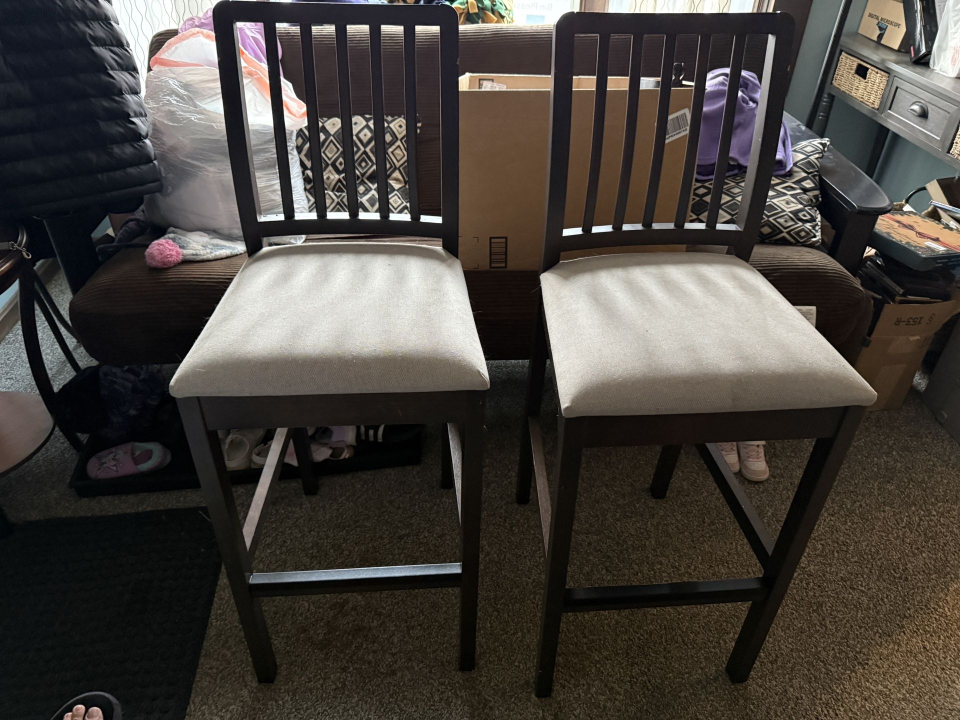 Set of 2 dark brn bar stools island chairs
