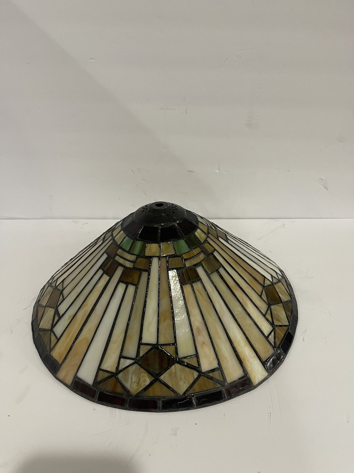 Tiffany Mission Style Stained Glass Lamp Shade Geometric Design 14” D 7” H Vint
