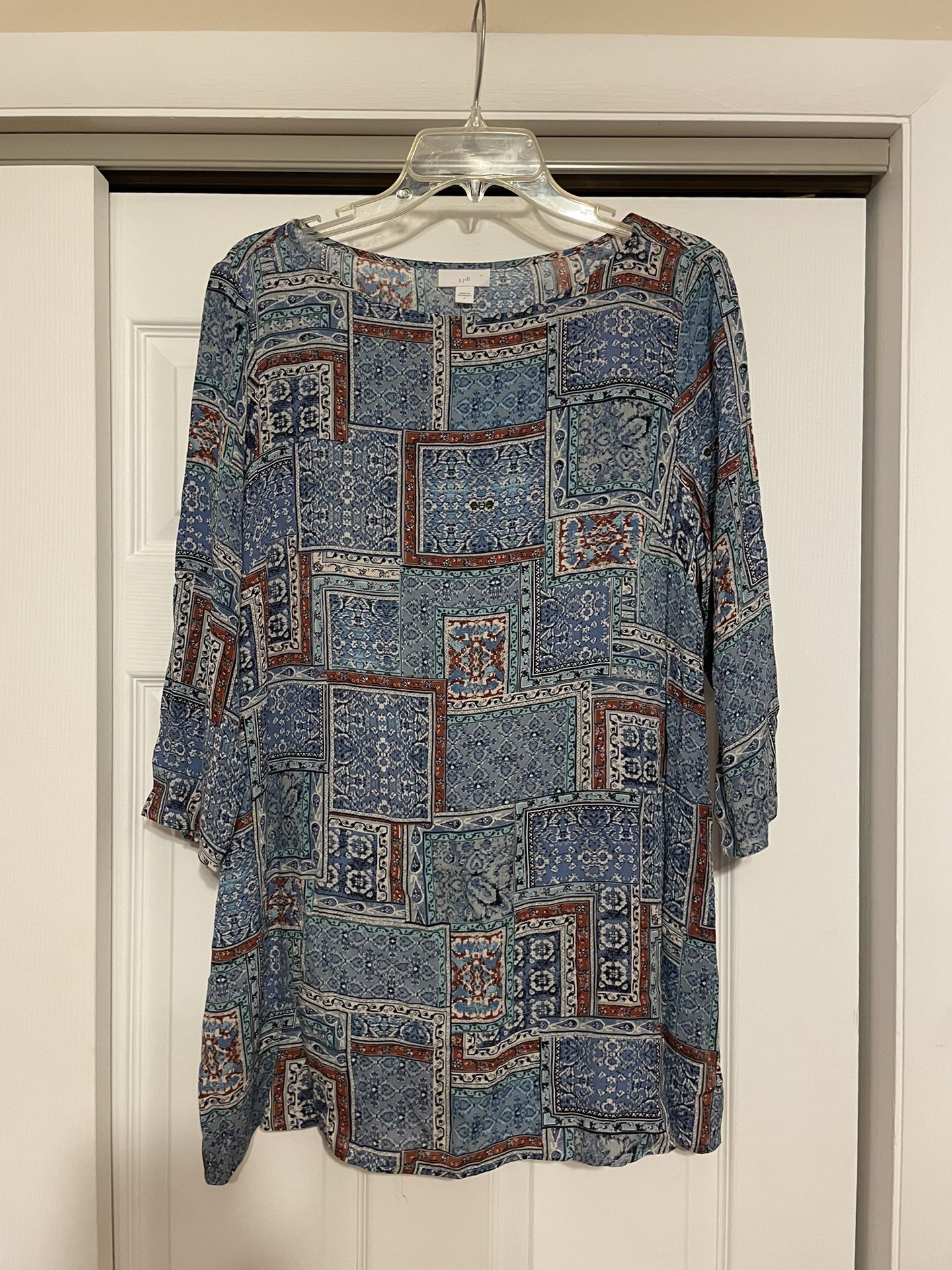 J. Jill Blue, Brown & White Tunic Top - Size Small