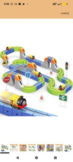 Magnetic Track Car Toys, 101PCS Flexible Race Car Track Sets for Toddlers with Electric Train, Traffic Signs, Kids Train Set Toys for Toddler