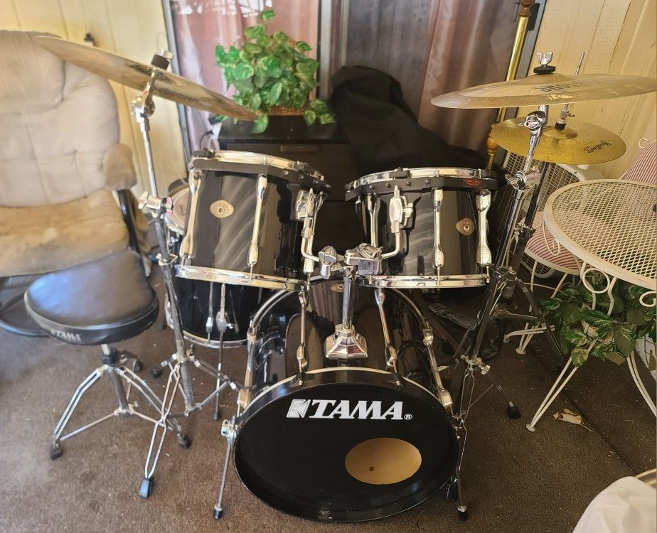 Clean Nice Killer TAMA 🪨 Rockstar 🥁 🤩 5 Piece Drum Set Complete W/ BassPedal, Cymbals&Hi-Hats, Hardware, Seat/Throne, Sticks & Drum Tuning Key